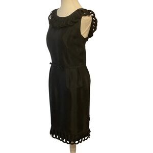 SIMON CHANG BLACK SLEEVELESS MIDI DRESS WITH SCALLOP LOOP DETAILS/ Size 14